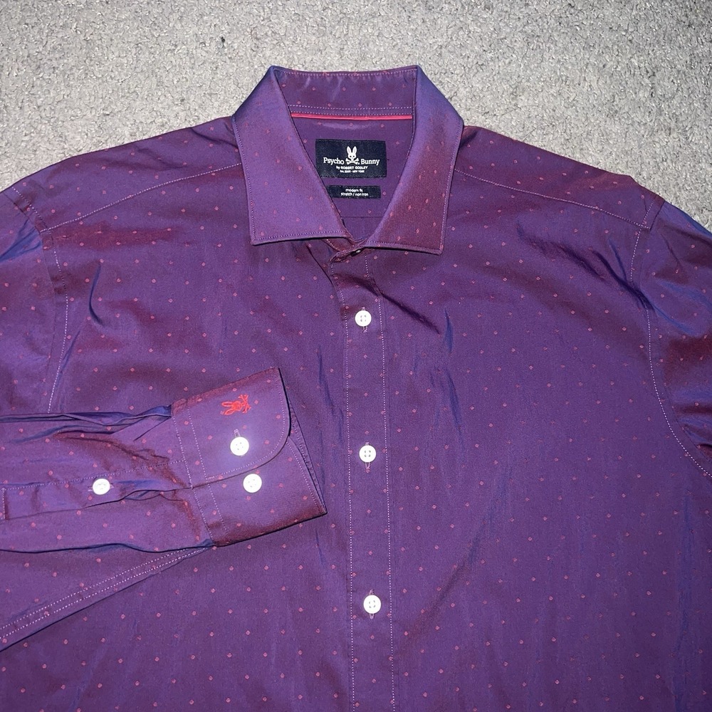 Psycho Bunny Shirt Mens 16-34 Geometric Button Down Short Sleeve‎ Logo AOP Peru
